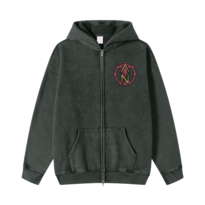 Streetwear Acid Washed Zip Fleece Hoodie Jacket - 360 GMS